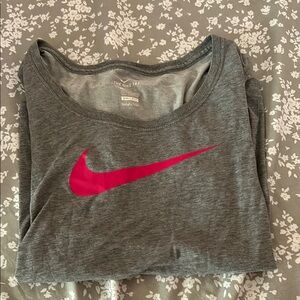 Nike Women's Gray Top with Pink Logo